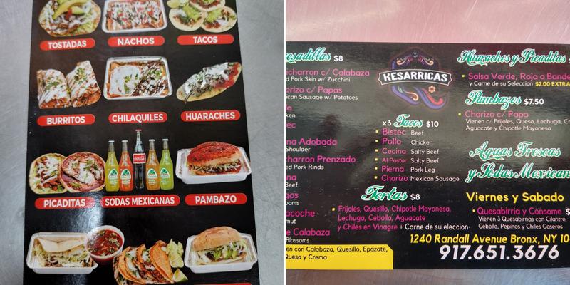 Kesarricas Menu