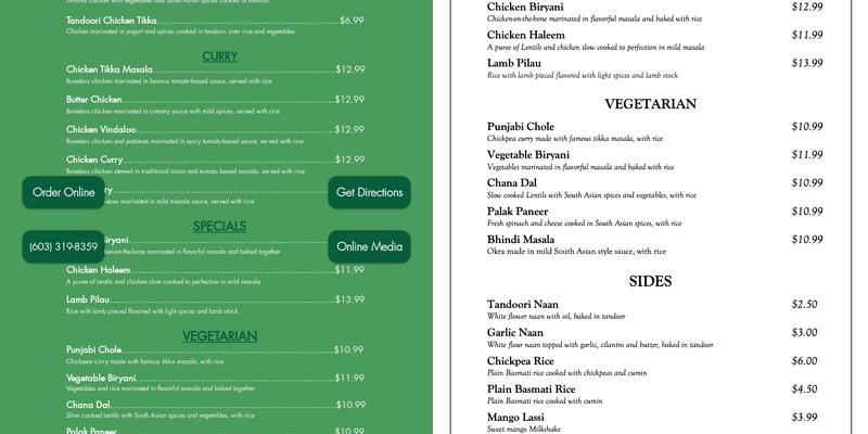Taaza Takeout Menu