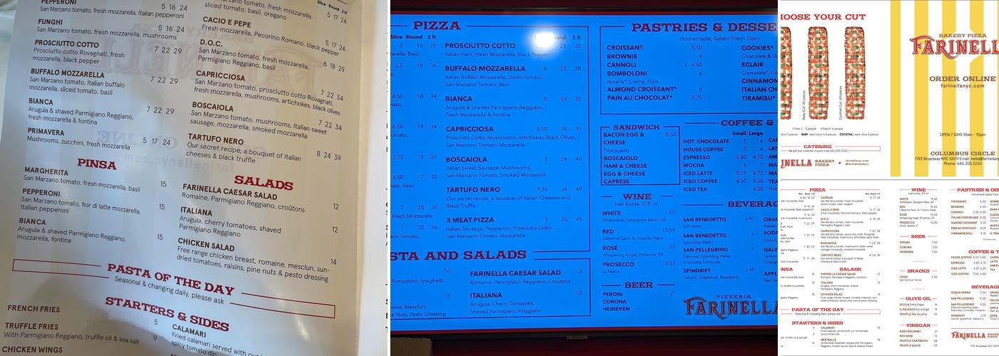 Farinella Pizza Bakery Columbus Circle Menu