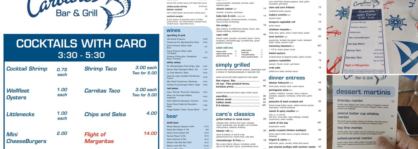 Caroline's Bar and Grill Menu