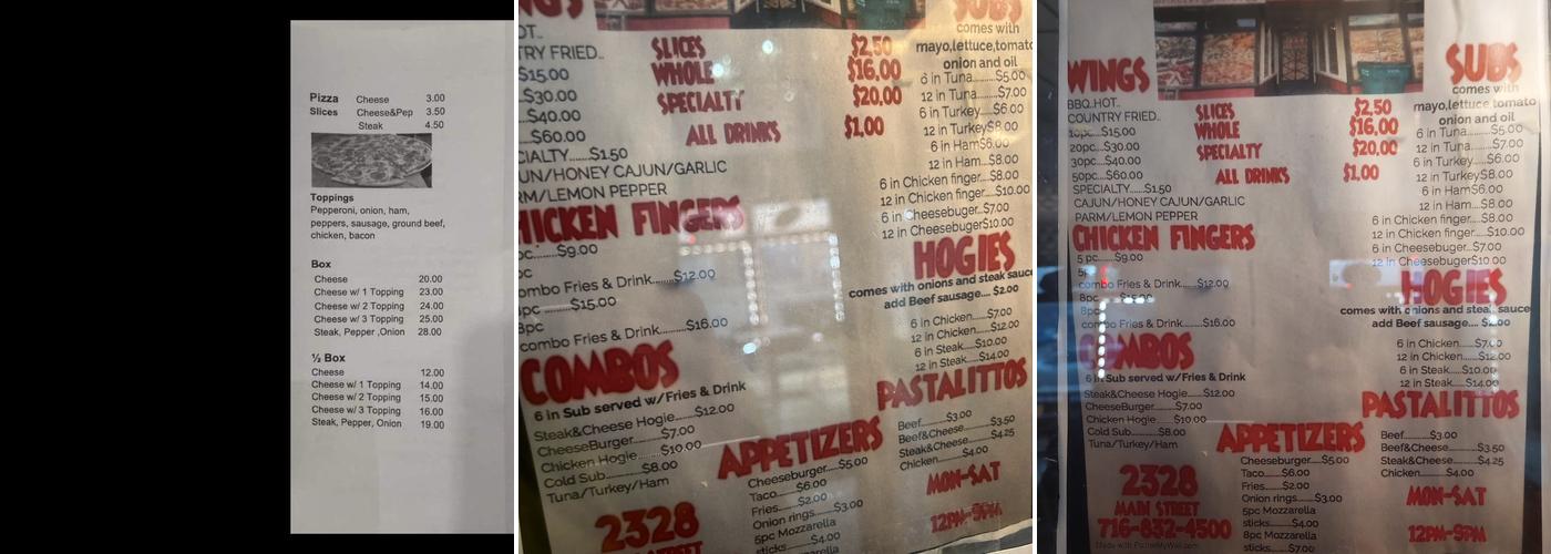 Main st pizzaa Menu