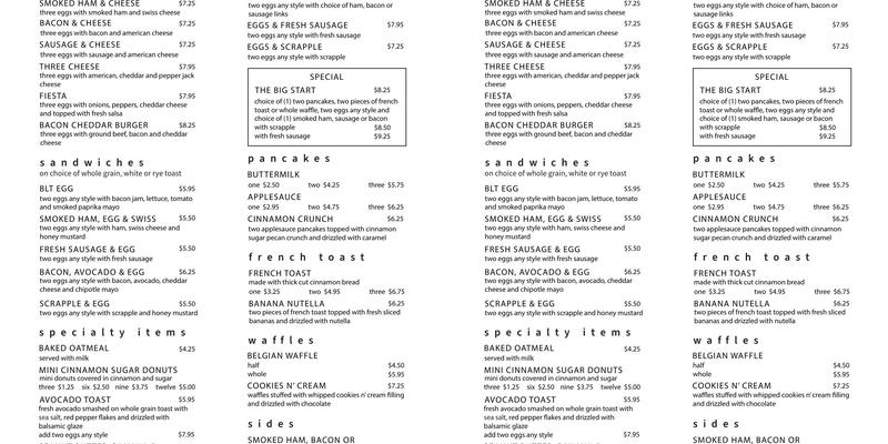 Fresh Start Restaurant Menu