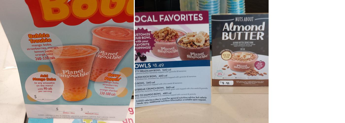 Planet Smoothie Menu