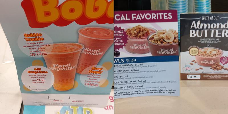 Planet Smoothie Menu