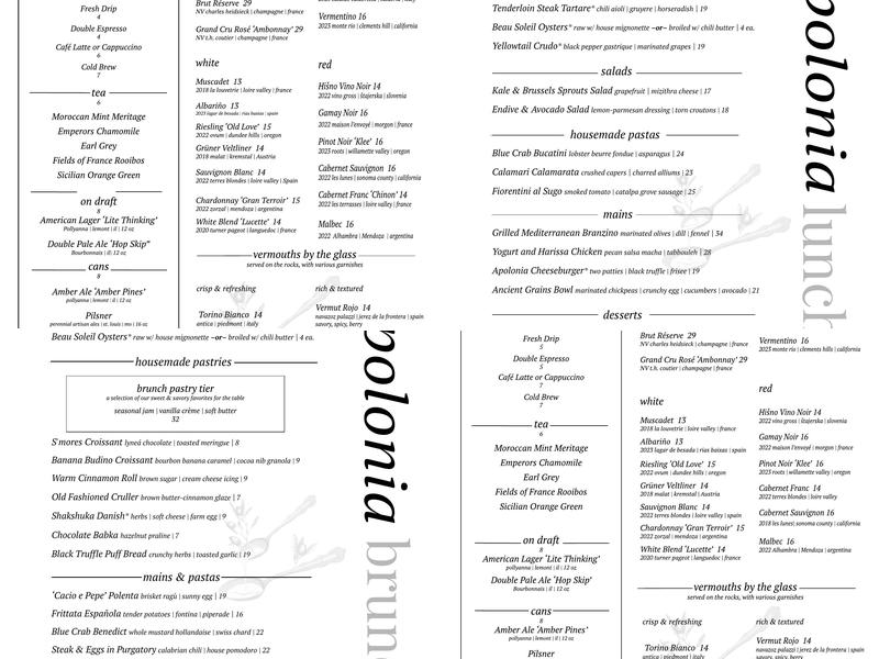 Apolonia Menu