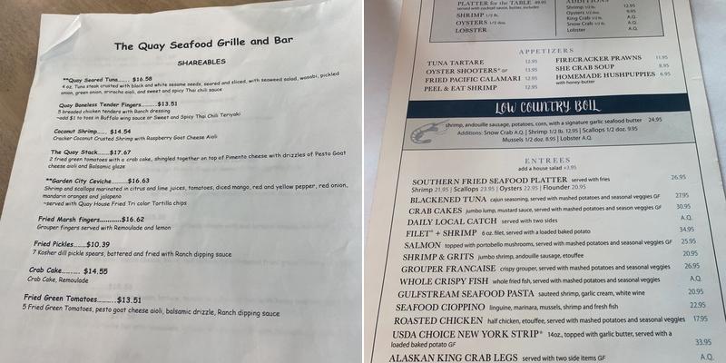 The Quay Seafood Grille Menu
