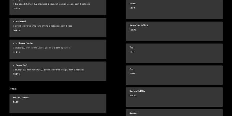 Temptation Seafood Menu