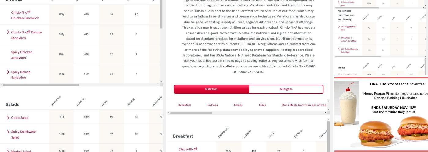Chick-fil-A Menu