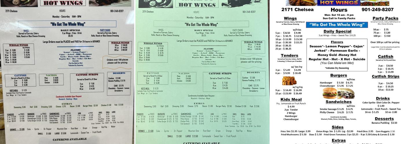 JCs Crumpys Hotwings Chelsea Menu