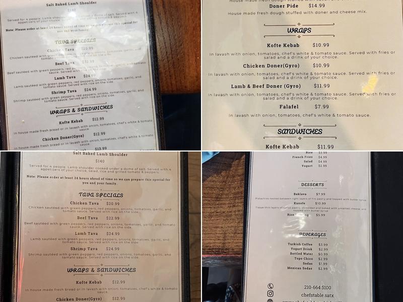 Chef's Table Turkish Mediterranean Grill Menu