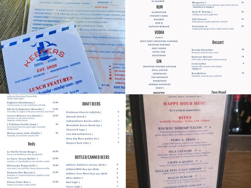 Keepers Austin Menu