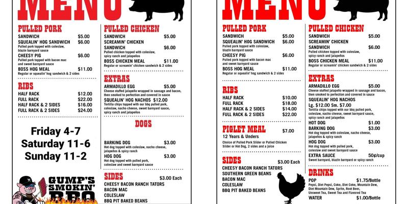 Gump's Smokin' BBQ Menu