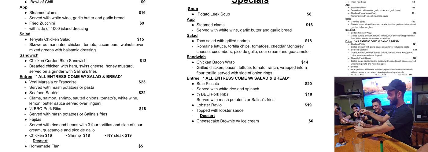 Salinas Restaurant and Pizza Menu