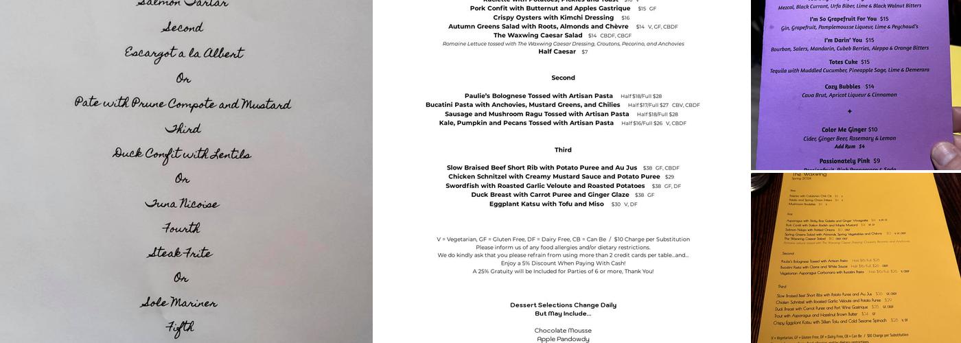 The Waxwing Cafe Menu