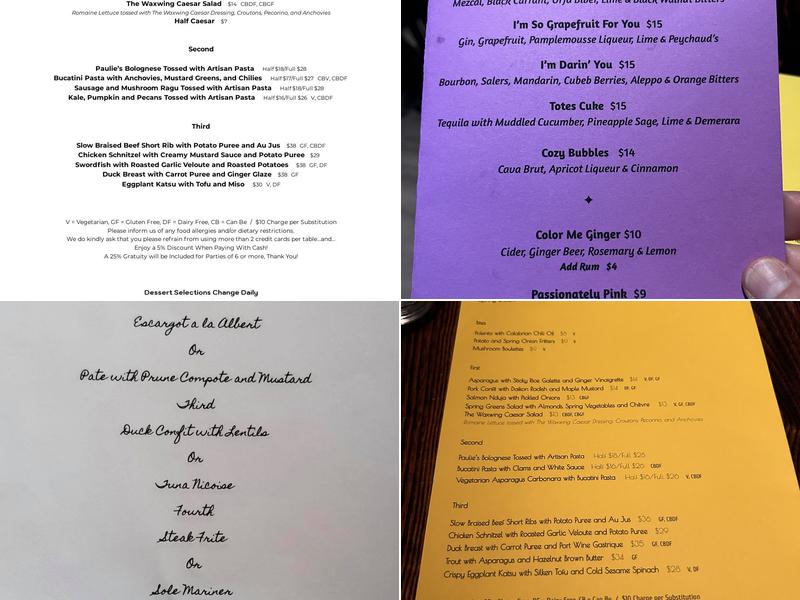 The Waxwing Cafe Menu