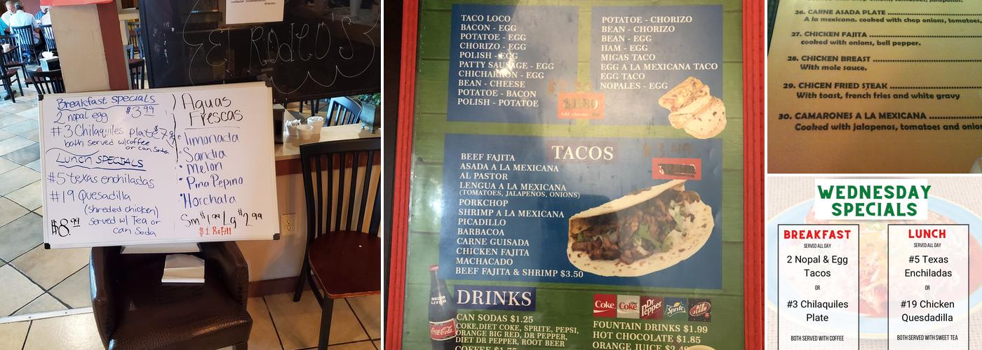 Rodeos Tex Mex Restaurant Menu