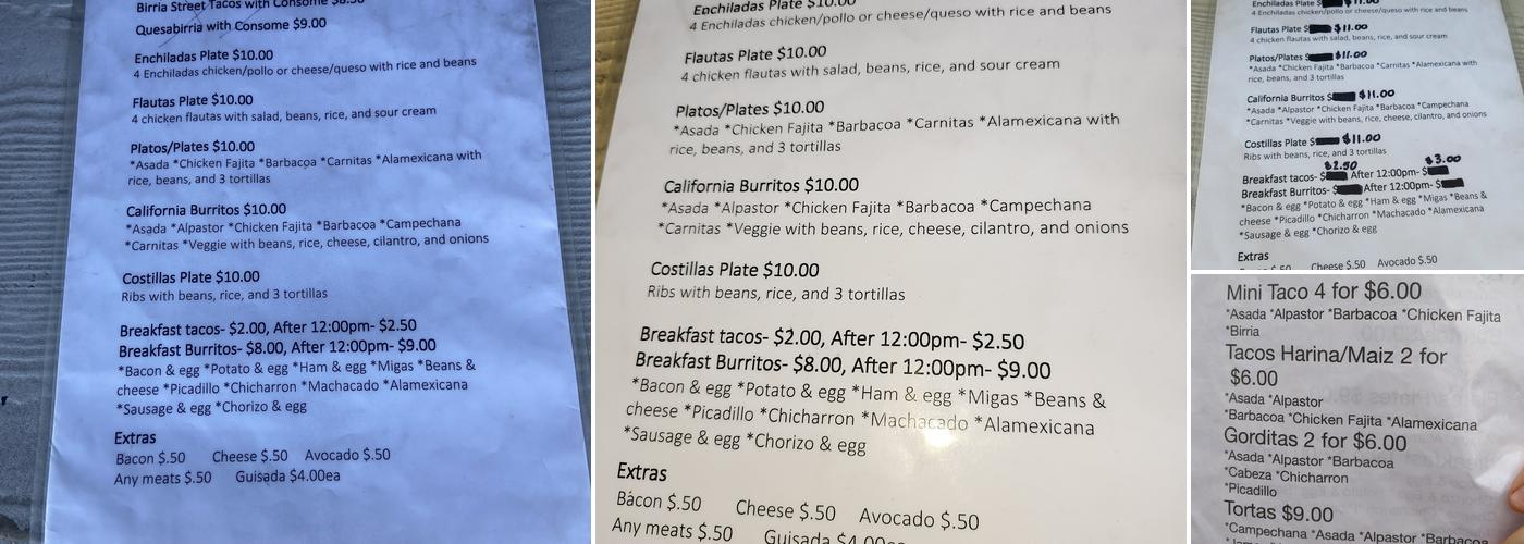 Taqueria Taco Rico Menu