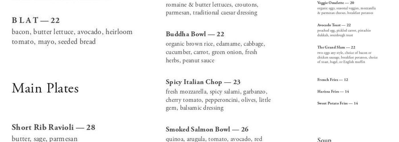 Sparrow Cafe Menu