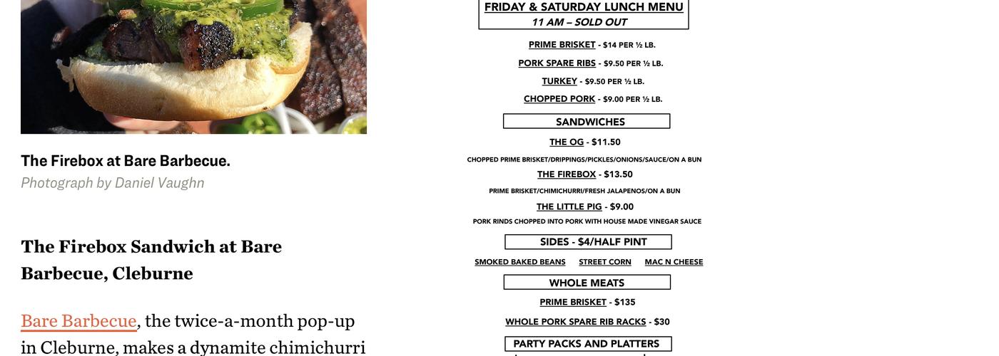 Bare Barbecue Menu