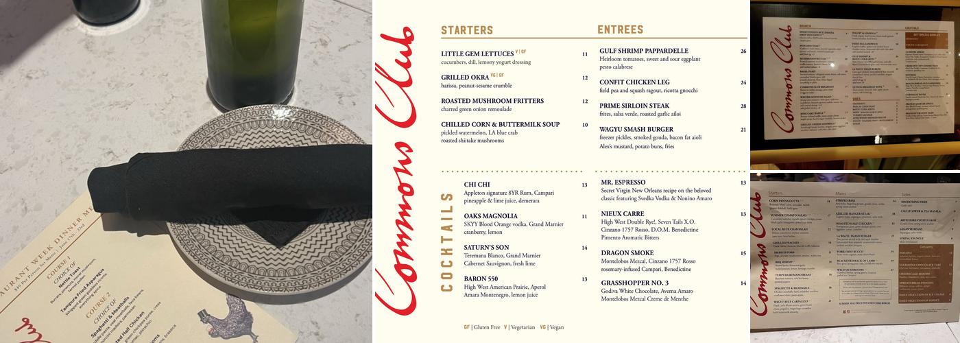 Commons Club New Orleans Menu
