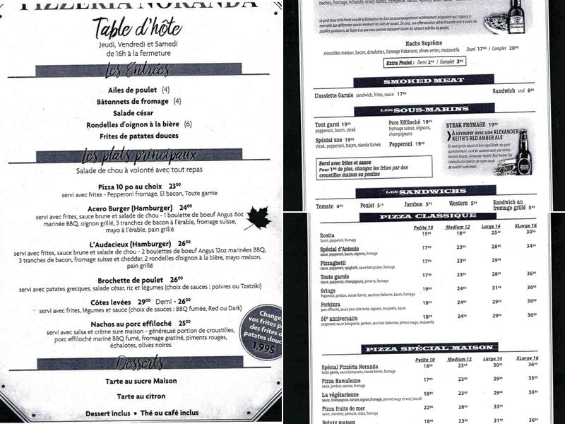Noranda Pizzeria Menu