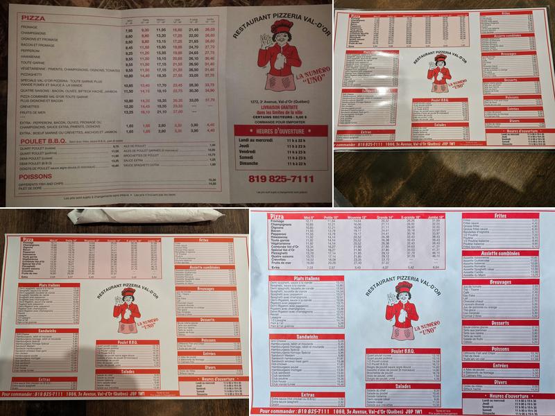 Pizzeria Val-d’Or Menu