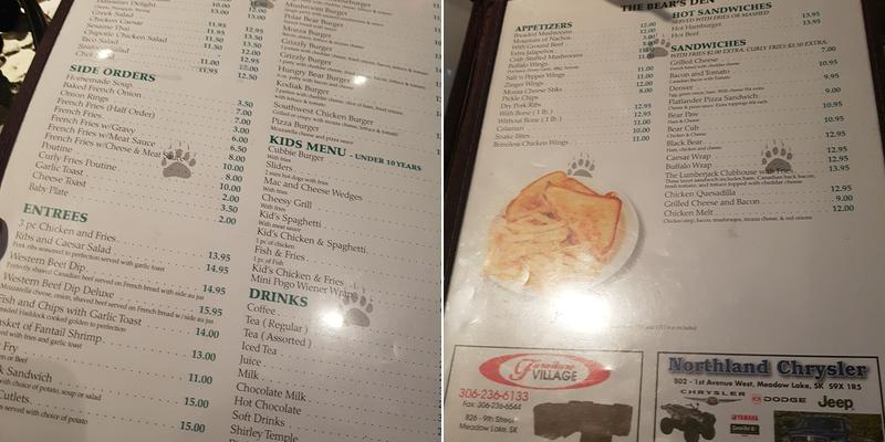 Bear's Den / Meadow Lanes Menu