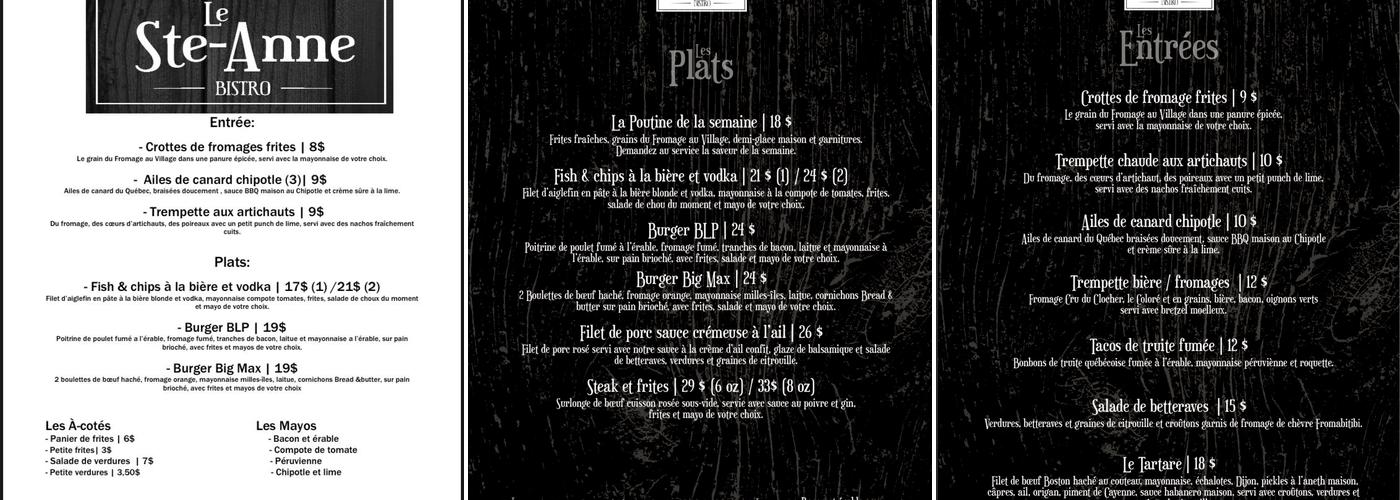 Le Ste-Anne Menu