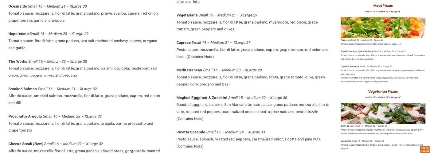 Captain's Oven Pizza Surrey Menu