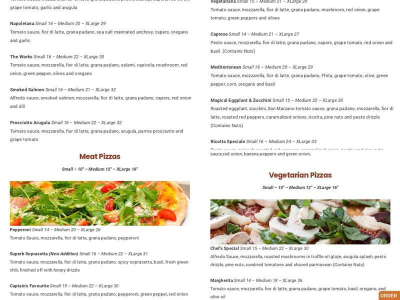 Captain's Oven Pizza Surrey Menu