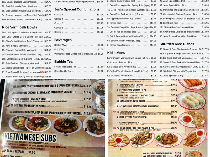 Jens Vietnamese Noodle House Menu