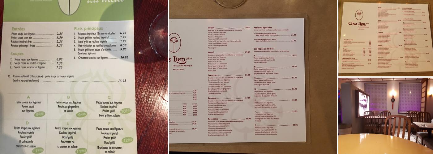 Chez Lien Plus Menu