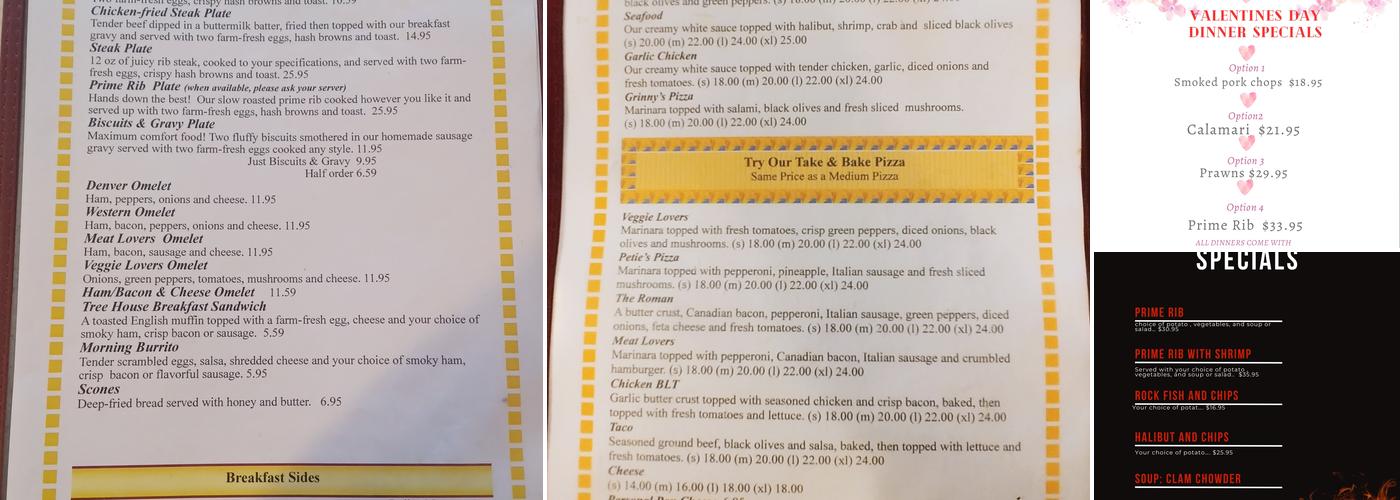 Tree House Restaurant Menu