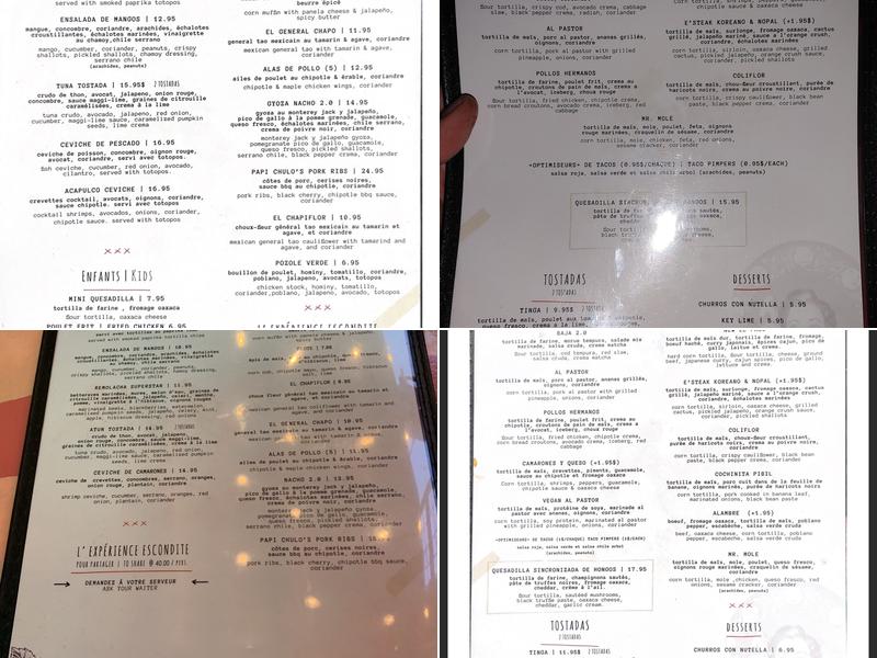 Escondite West Island Menu