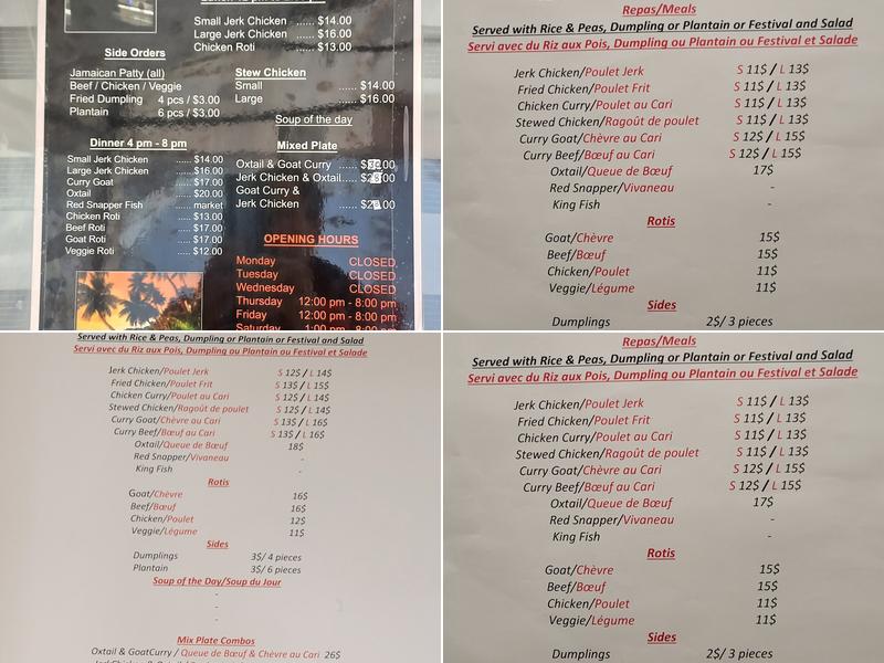 Janette's Spicy Caribbean Food Menu