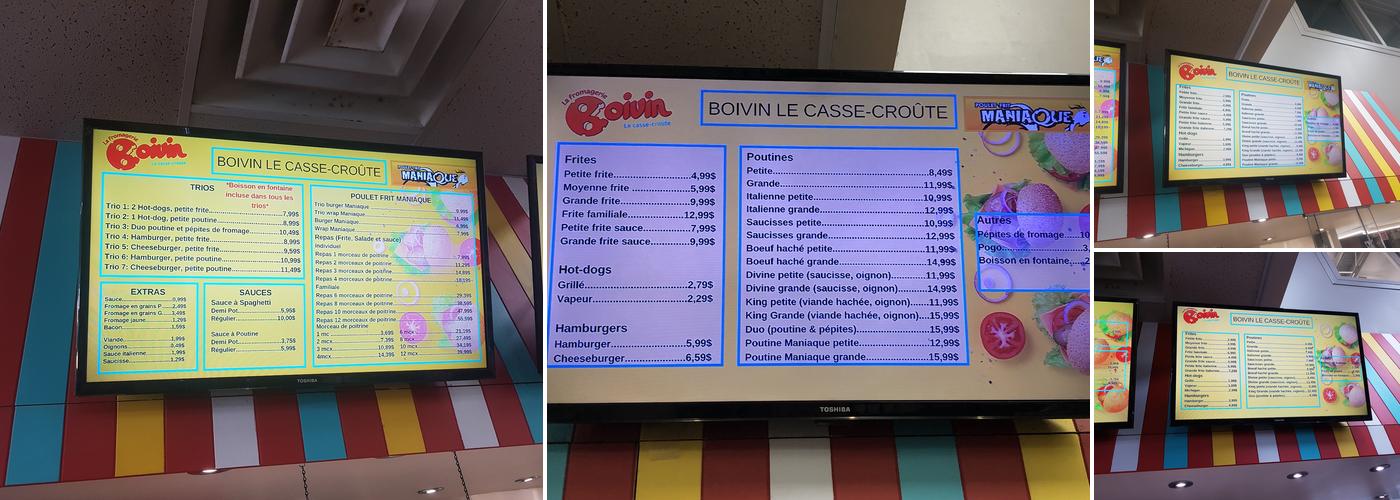 La fromagerie Boivin le casse-croûte Menu