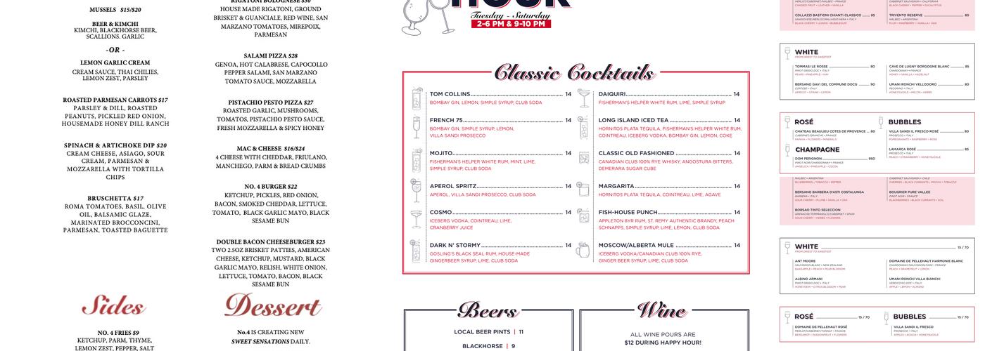 No. 4 Restaurant & Bar Menu