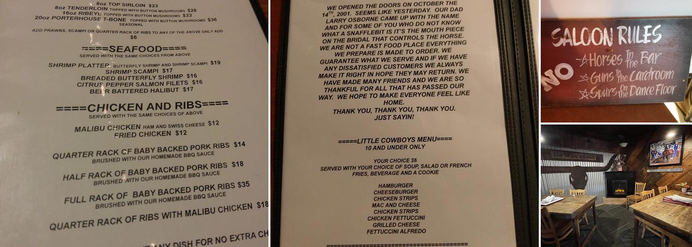 The Snaffle Bit Dinner House Menu