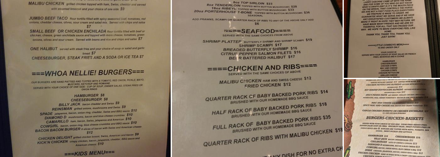The Snaffle Bit Dinner House Menu