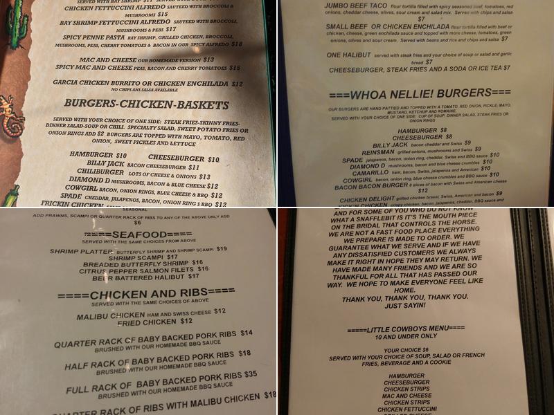 The Snaffle Bit Dinner House Menu
