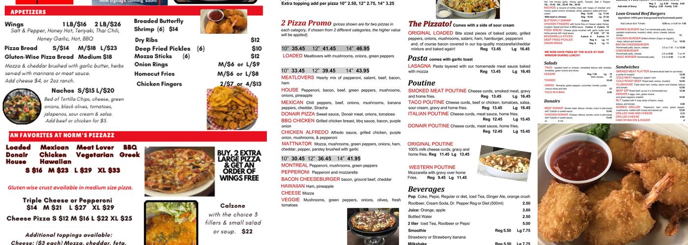 Norm's Pizzazz Menu