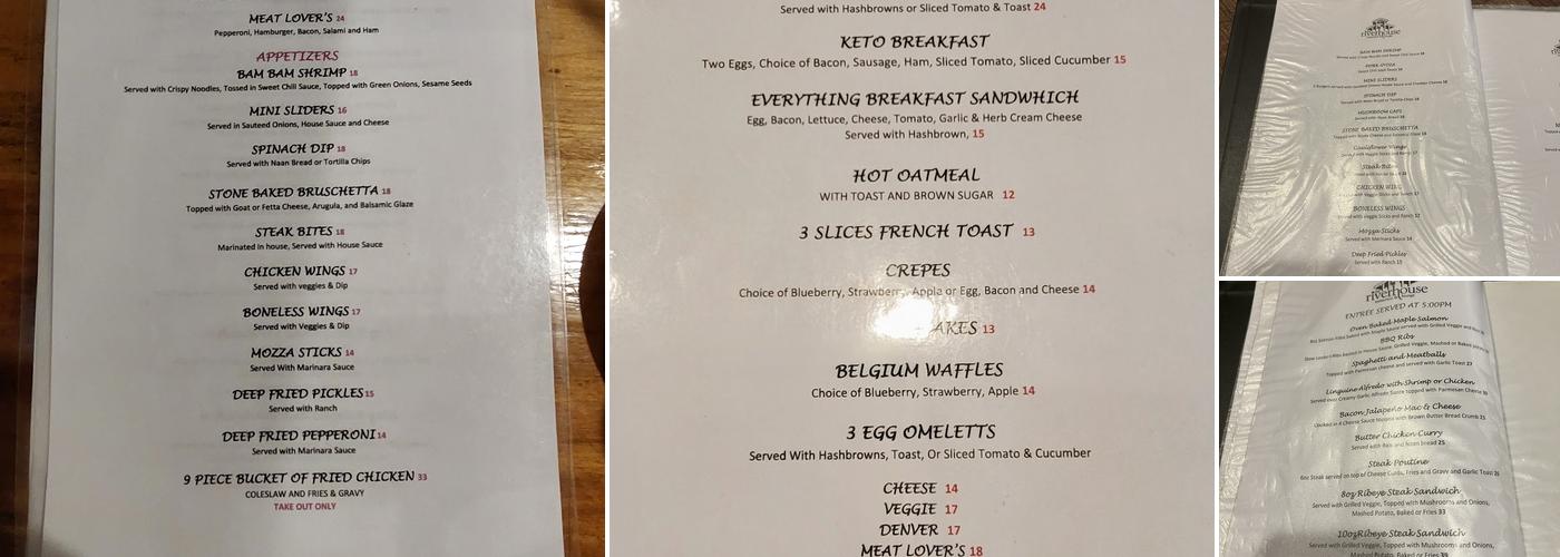 Riverhouse Restaurant Menu
