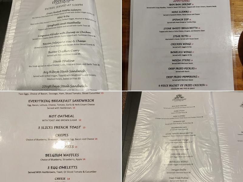 Riverhouse Restaurant Menu