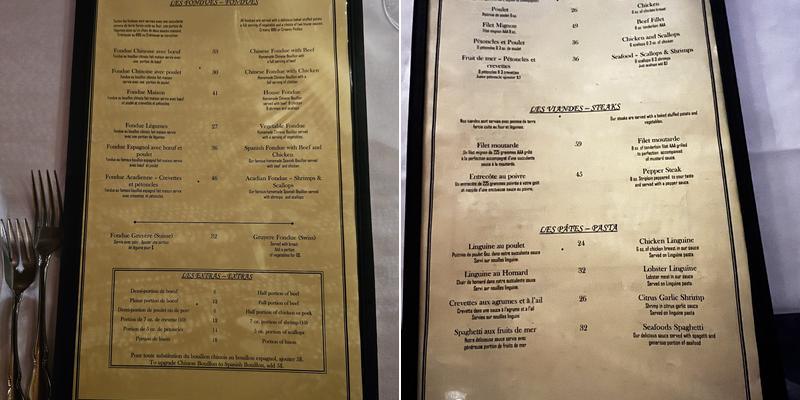 Maison de la Fondue Menu