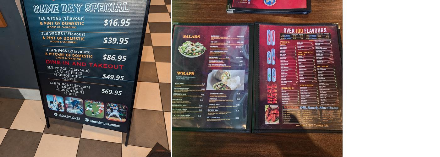 King of Wings Menu