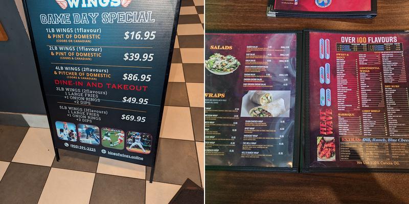 King of Wings Menu