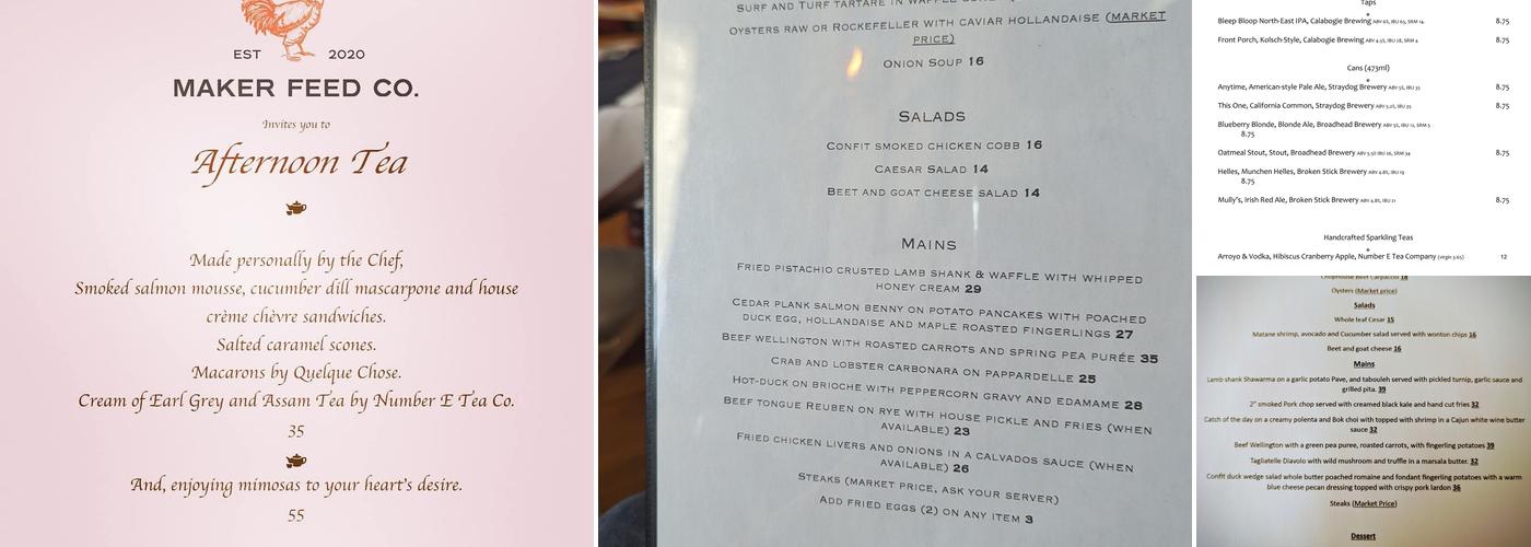 Maker Feed Co. Menu