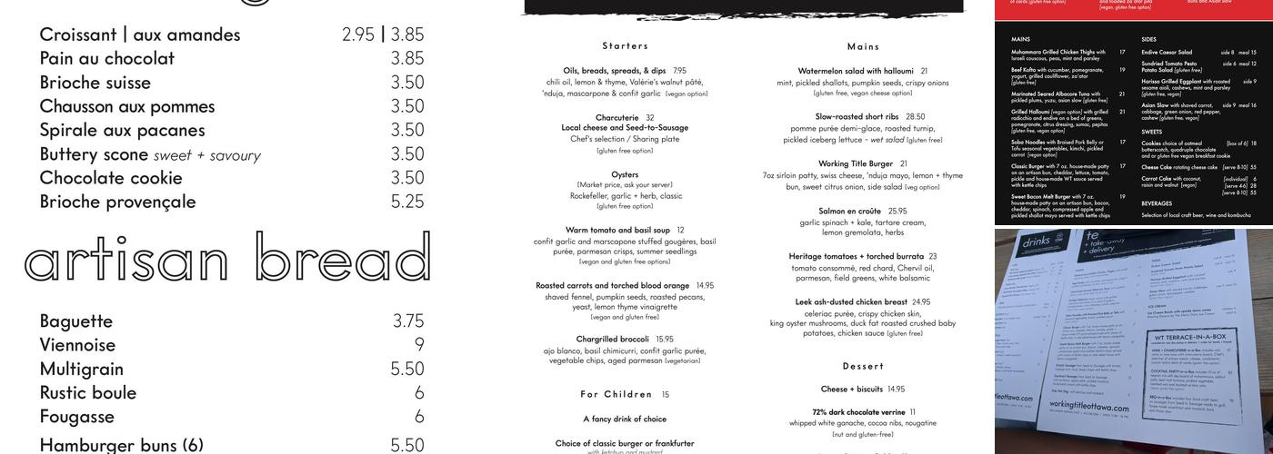 Working Title Kitchen Menu