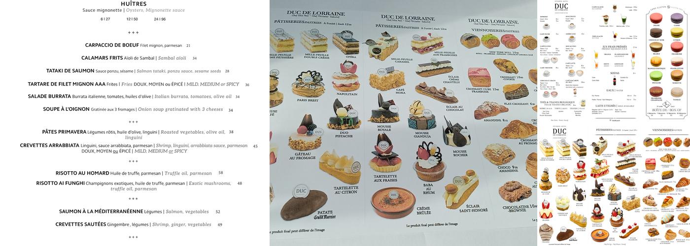 Duc de Lorraine Menu