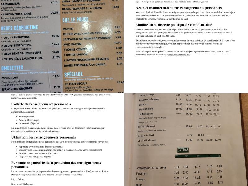 Au Fin Gourmet Menu